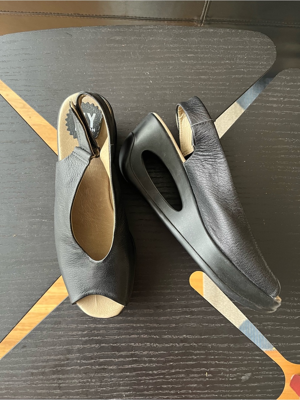 Fly London Slingback Peep-Toe wedge Sandals leather